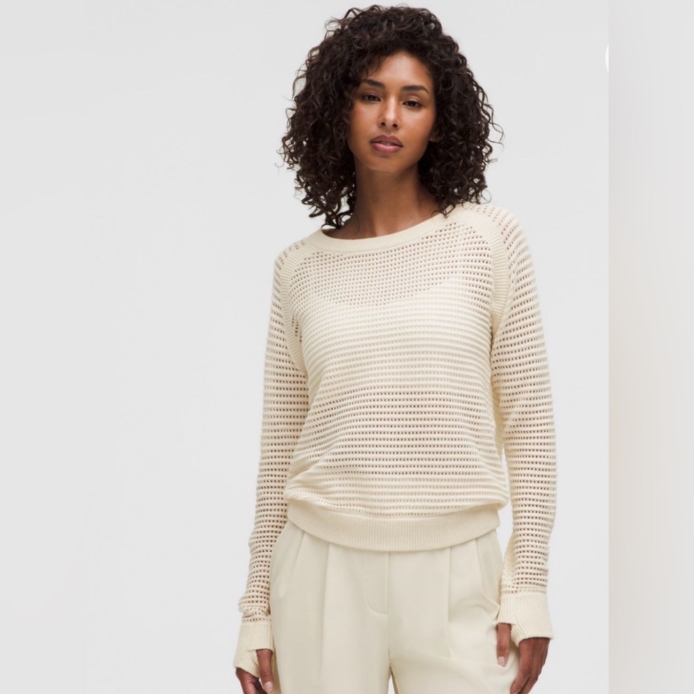 lululemon athletica Cream Open-Weave Crew Sweater XL